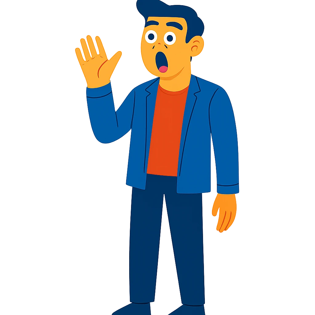 Create a full body surprised man with his mouth open in the same style as the reference image, maintaining a transparent background. emoji
