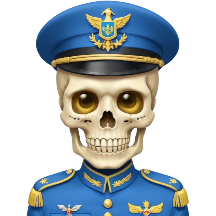 generate a very realistic skeleton in Ukrainian blue and yellow military uniform emoji