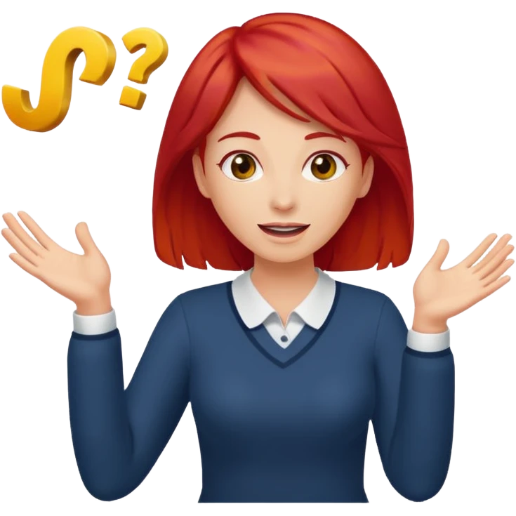 lady with red hair throwing her ands in the air saying why emoji