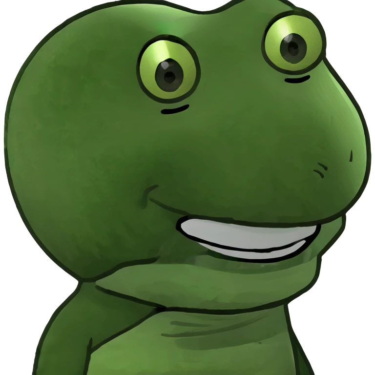 bobblehead with a wobbly head, yellow face, smiling, simple features emoji