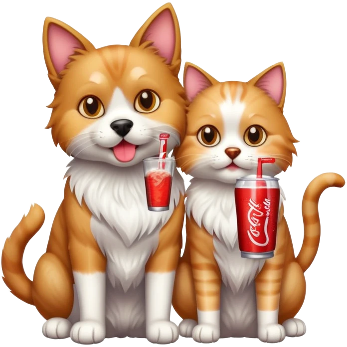 Cat and dog mixed together while drinking soda emoji