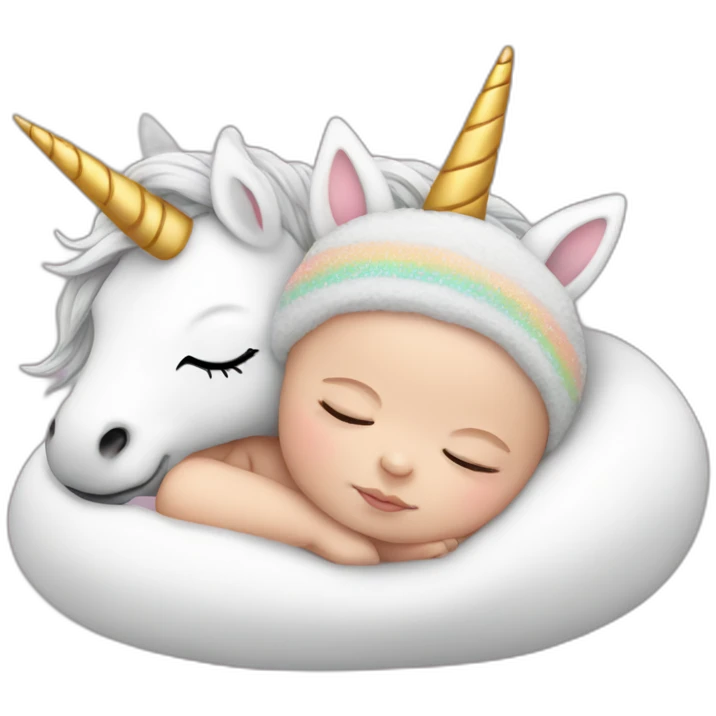 Sleeping white Newborn with unicorn headband emoji
