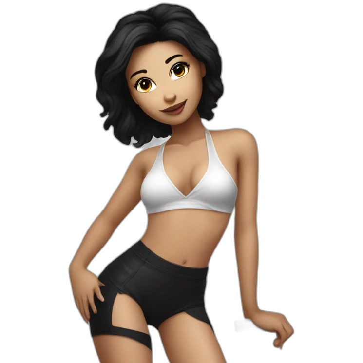 Girl pole dancer Black hair and white skin emoji