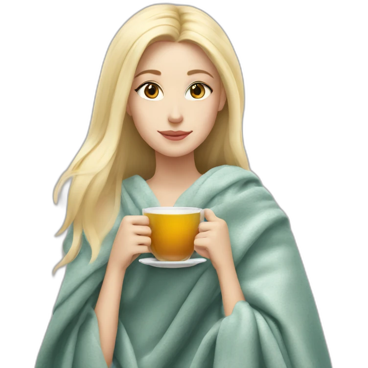 White blonde Girl drinking tea with blanket on emoji