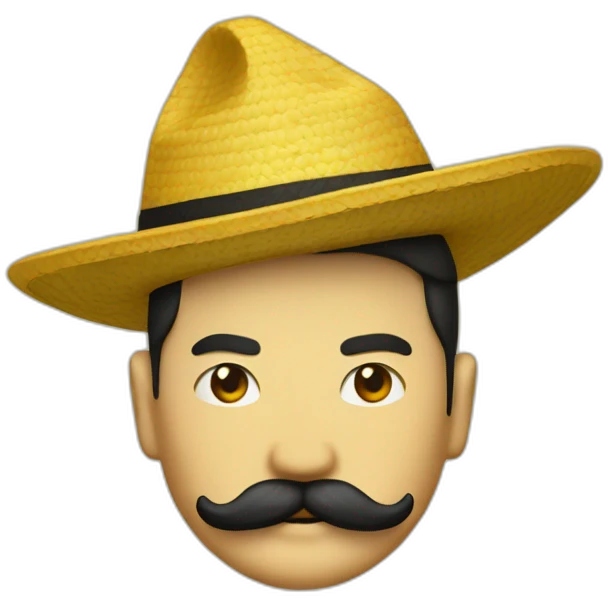 yellow sedge hat and fu Manchu moustache emoji