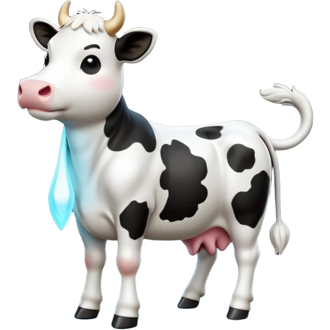 cinematic-[cow]-realistic-full-body-standing-emoji,-tail-flicking-lazily,-head-tilted-dramatically,-sleek-[black and white]-fur,-simplified-yet-realistic-focused-features,-highly-detailed,-glowing-with-an-almost-sarcastic-glow emoji