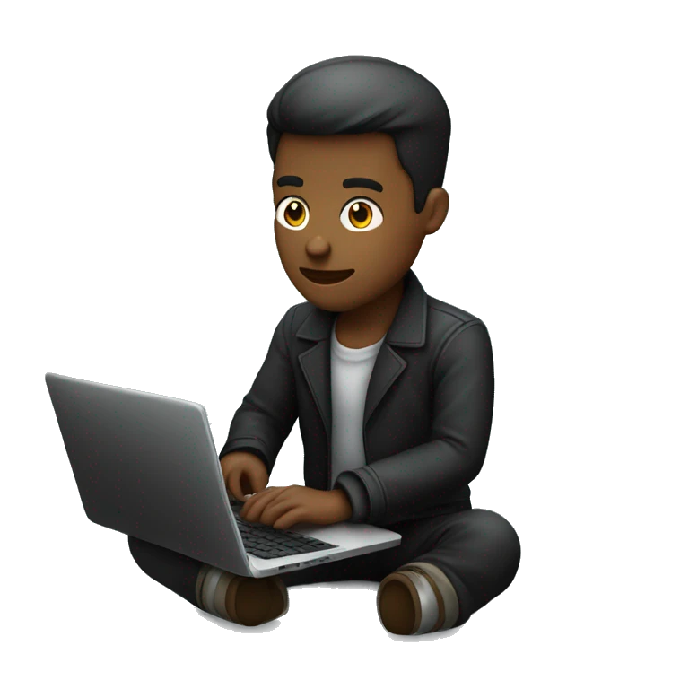 Homme noir assis avec un laptop enrain de coder emoji