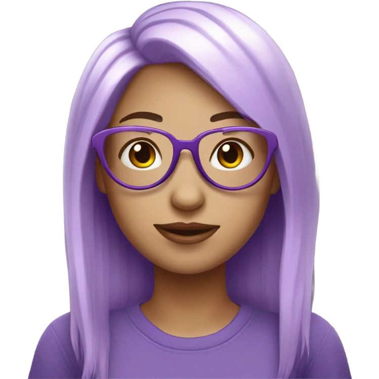 white girl purple hair with heart glasses emoji