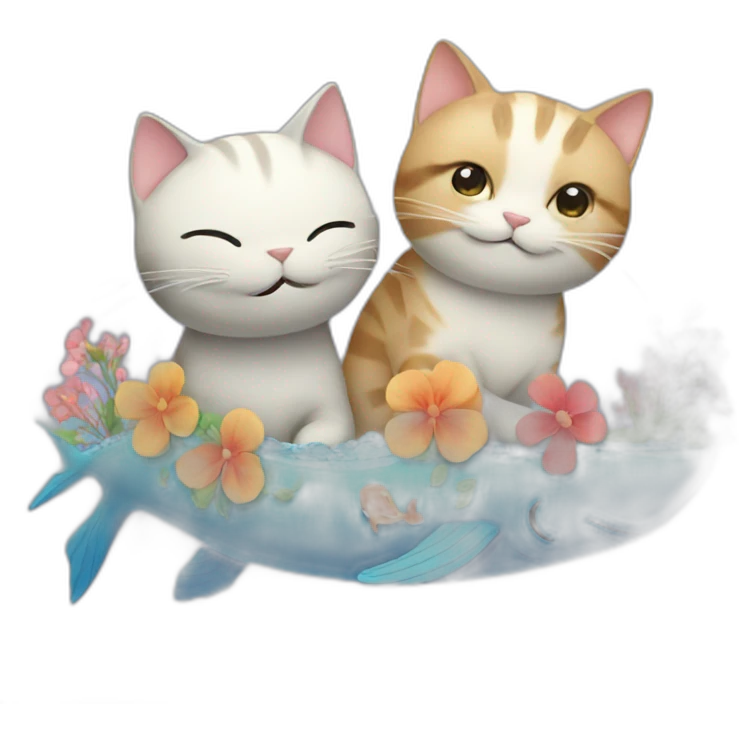 Cat and whale couple with flowers emoji