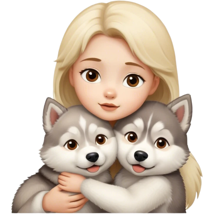 Blonde baby face with brown eyes hug husky Siberian dog  emoji