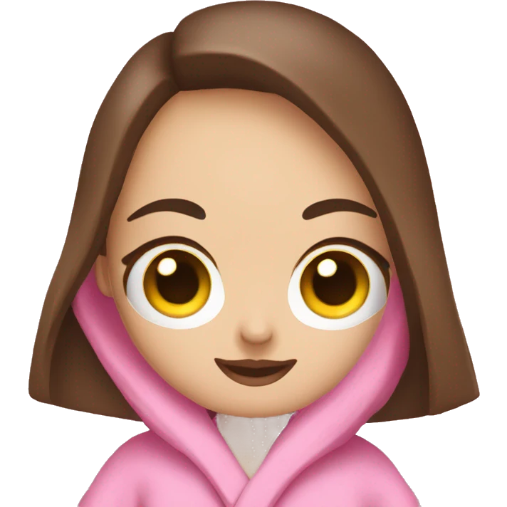 I want a cute female emoji with a round yellow face with big cute eyes with big eyelashes and a feminine mouth and with long dark brown hair and wearing a pink bathrobe emoji