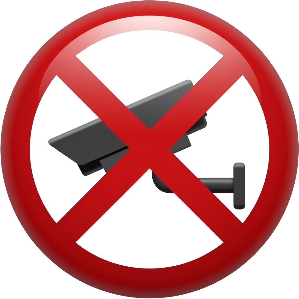 Red filled circle with white X and arrow end points on the X. CCTV in the centre emoji