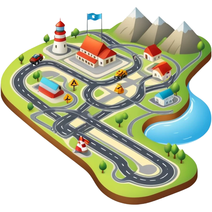 motorcycle route map with roads and landmarks emoji