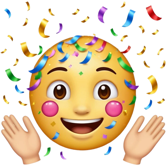 joyful celebratory character emoji for grandingo with confetti and sparkles emoji