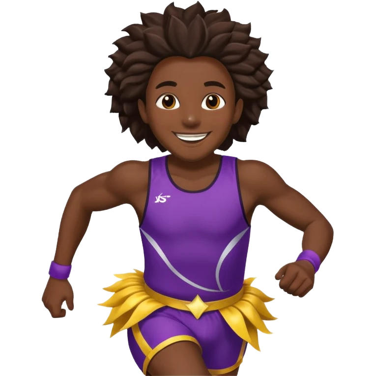 Um atleta de corrida vestido com roupa de carnaval emoji