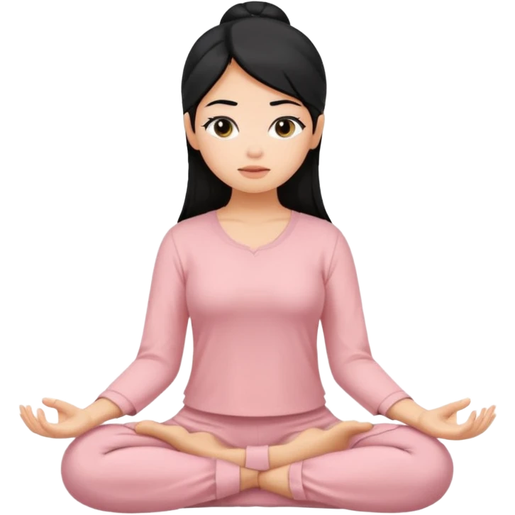 Chica con pelo negro con puntas güeras meditando con blusa rosa palo  emoji