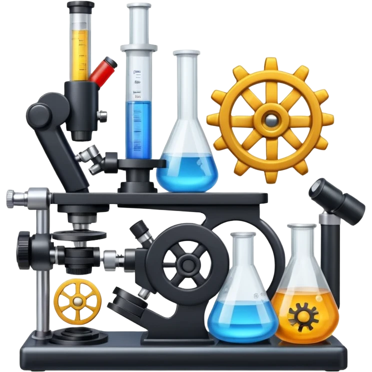 toolbox science, chemicals, mechanical gears, electronics, microscope, bohr atom model emoji