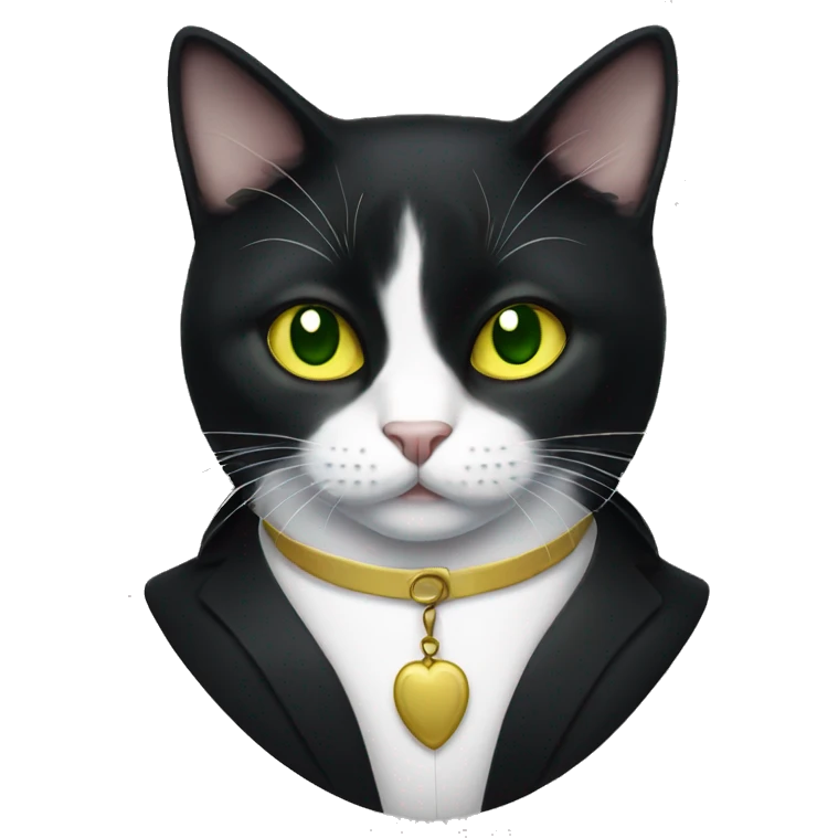 Tuxedo cat with yellow green eyes emoji