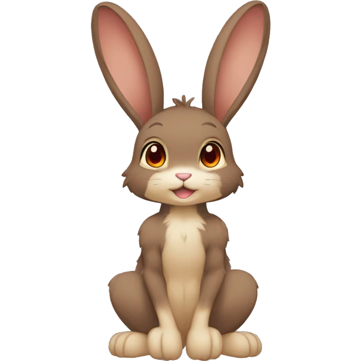 Anthro, Fur-Sona, Dark-Brown, Normal-type-Ground-type Tan-Rabbit-Fakémon with Dark-Red eyes, beige belly, beige paws, beige feet, beige freckles, full body emoji