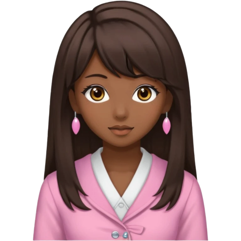 Dark skin, light skin, brown eyes, medium dark brown hair, side bangs, and wears a gyaru outfit  emoji