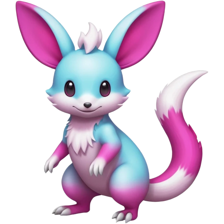 cyan-Magenta-gradients Minccino-Emolga-Vernid-Sergal-fusion-hybrid-animal-creature, full body emoji