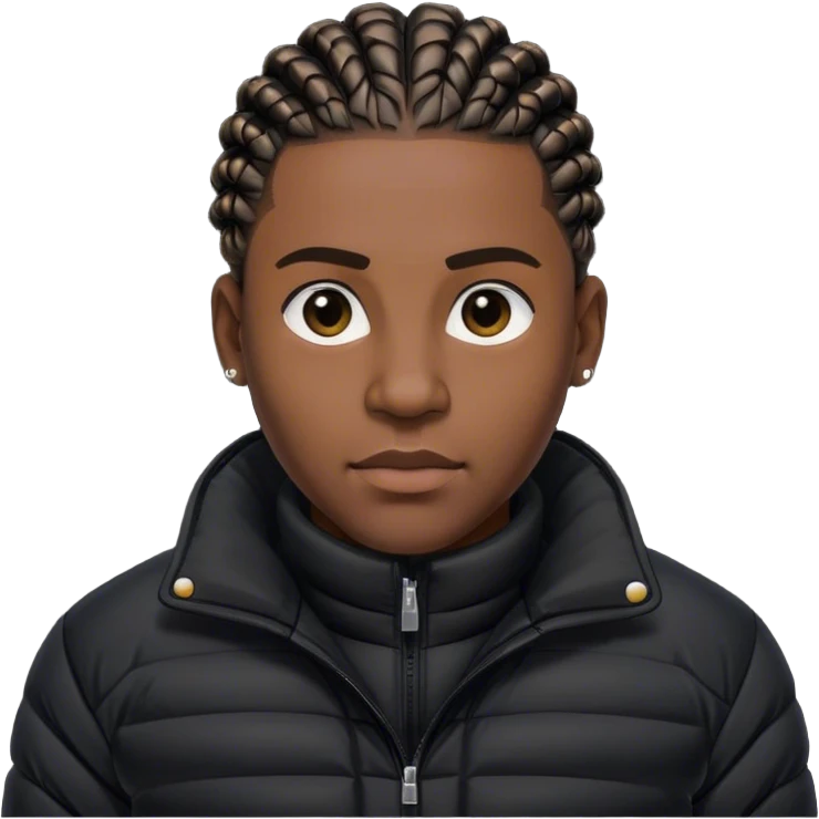 Black guy with cornrows wearing a black puffer jackets  emoji