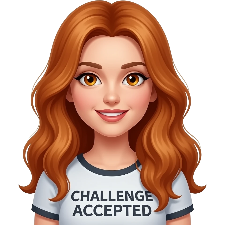 sexy girl with long ginger hair and ginger eyes a top with CHALLENGE ACCEPTED written on it emoji