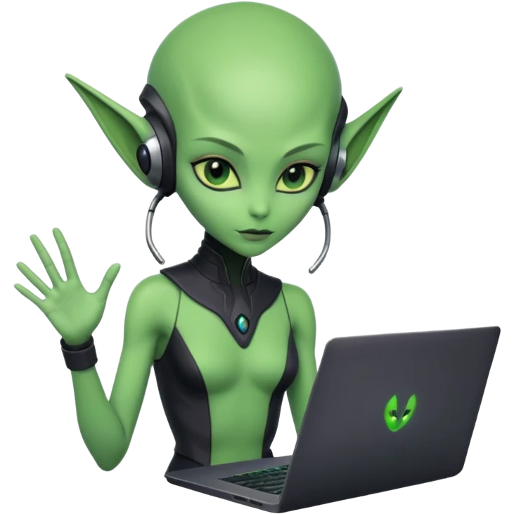lady alien with ony gaming  laptop. emoji