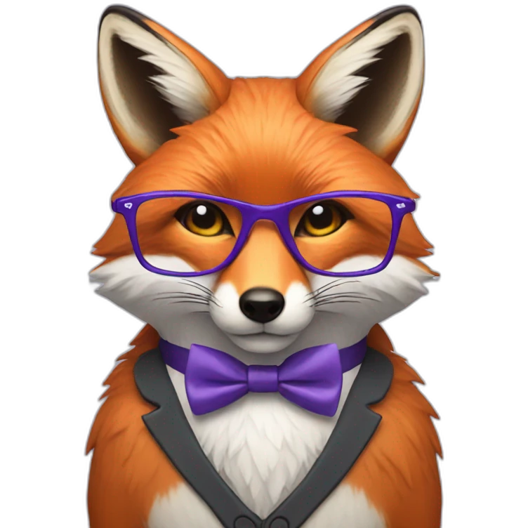 Fox with a blue bowtie and purple glasses emoji