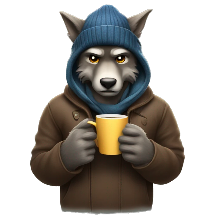 nice werewolf with a beanie reading a book and drinking a coffee to go  emoji