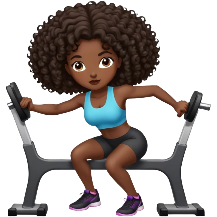 brunette curl medium hair woman black skin working out emoji