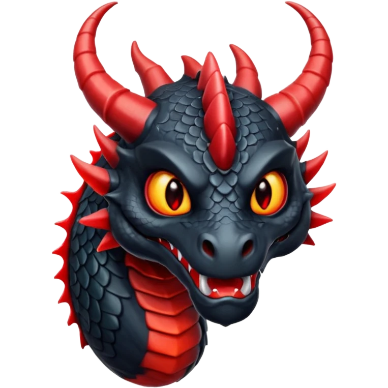 A black dragon with red eyes and great black horns. emoji