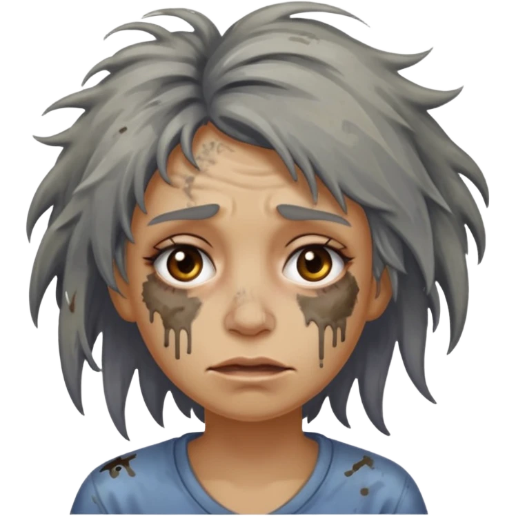 very dirty looking homeless woman very very dirty and smelly looking face only, not old with grey smudges everywhere and messy hair and lots of stains on face ugly and smudged face emoji
