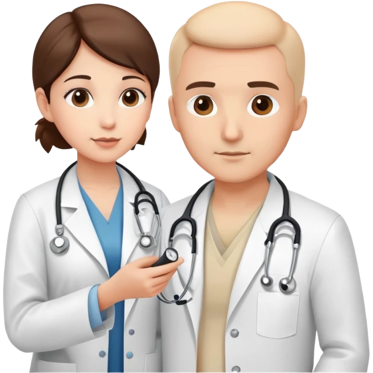 Doctor in white coat examining patient with stethoscope during cancer screening, medical checkup in clinic emoji