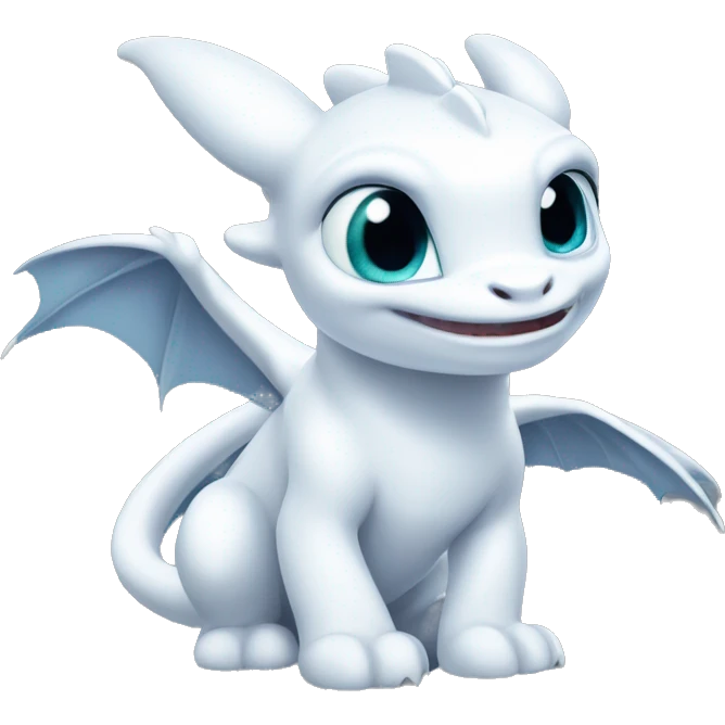 Light fury toothless dragon white with blue eyes  emoji