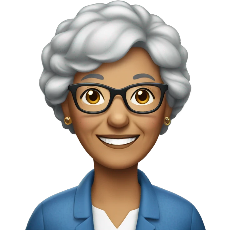 dark-haired 60-year grandma with glasses and a smile emoji