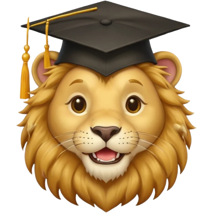 happy lion wearing a graduation cap emoji