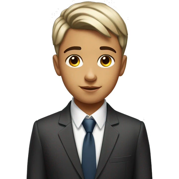 a 12 year old with a few freckles and a low taper fringe haircut and is white but 20% tanned and wearing a suit  emoji