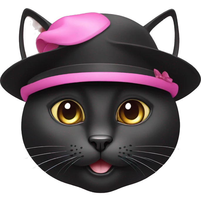 black cat with a pink hat on a mouse on the top emoji