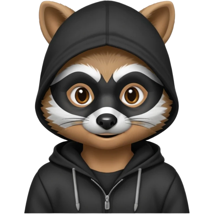 thief raccoon portrait, head and shoulders only, black burglar mask markings, sneaky smile, dark hoodie collar, mischievous eyes, 3D cartoon, mobile game icon style, clean background, no text, no watermark
 emoji
