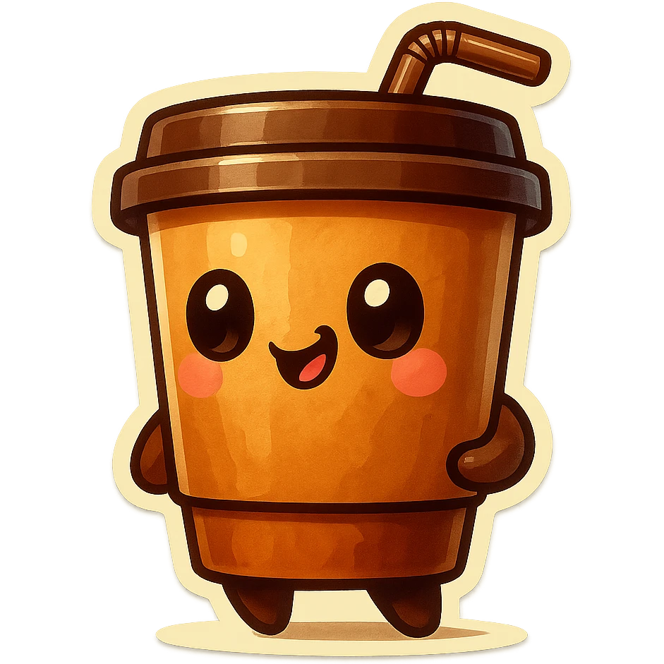 Tall coffee cup, amused, drinking coffee with straw, looking sideways emoji