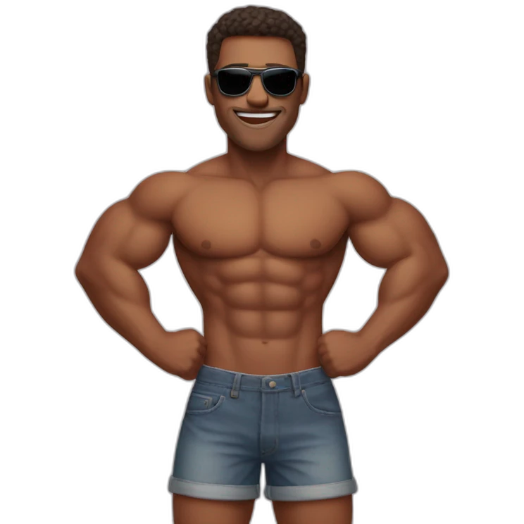 shirtless man wearing sunglasses and flexing emoji