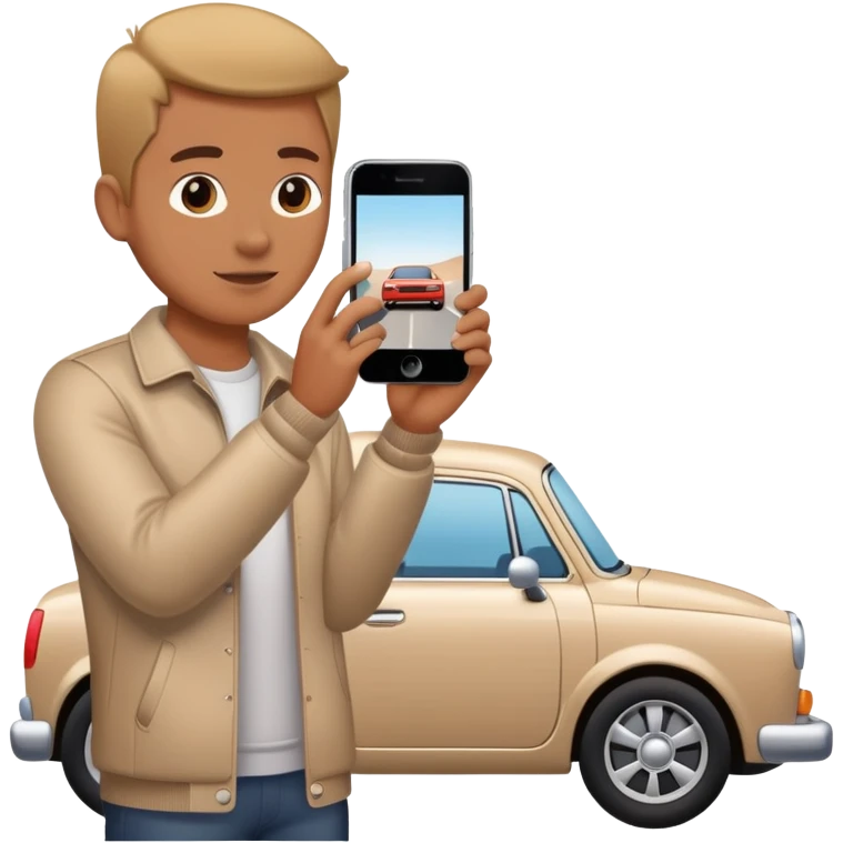 person photographing a car with iphone, from a distance emoji