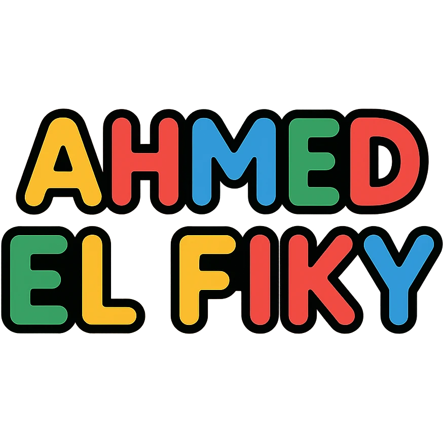 the name 'Ahmed El Fiky' in colorful outlined comic style, Slack emoji style, transparent background emoji