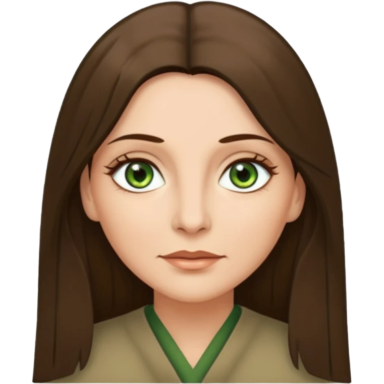 middle age woman with moss green eyes and long straight Ash-brown hair emoji