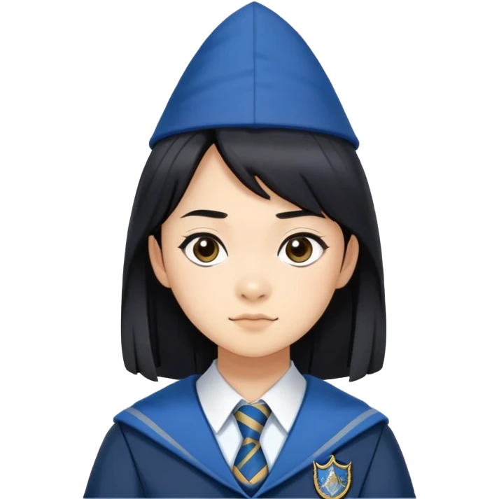 Cho Chang in harry potter, wear hogwarts Ravenclaw uniform, black hair emoji