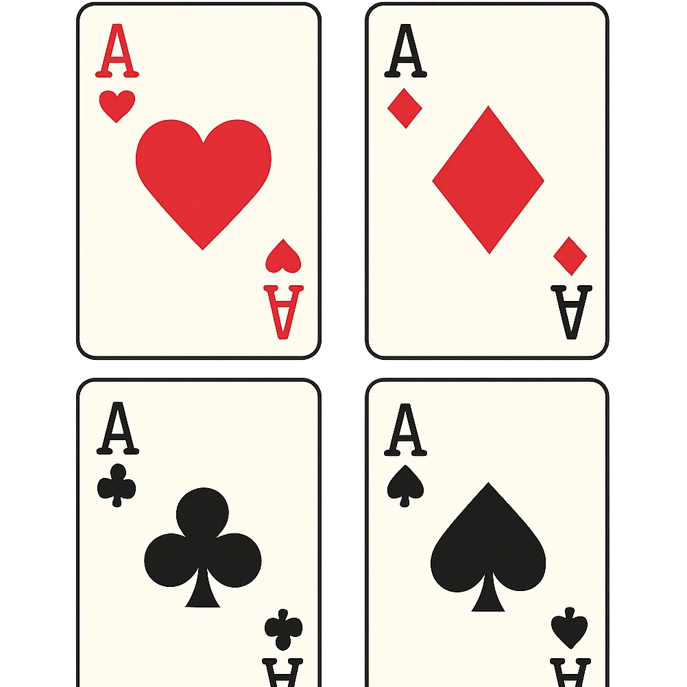 Four aces playing cards arranged in a square formation, one of each suit: hearts, diamonds, clubs, and spades emoji