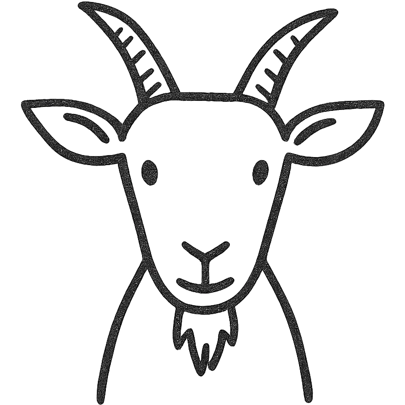 front view of a black goat, stylized emoji
