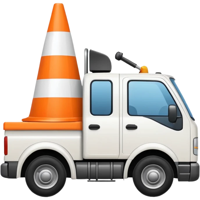 a truck with a white traffic cone under its wheel, emoji style emoji