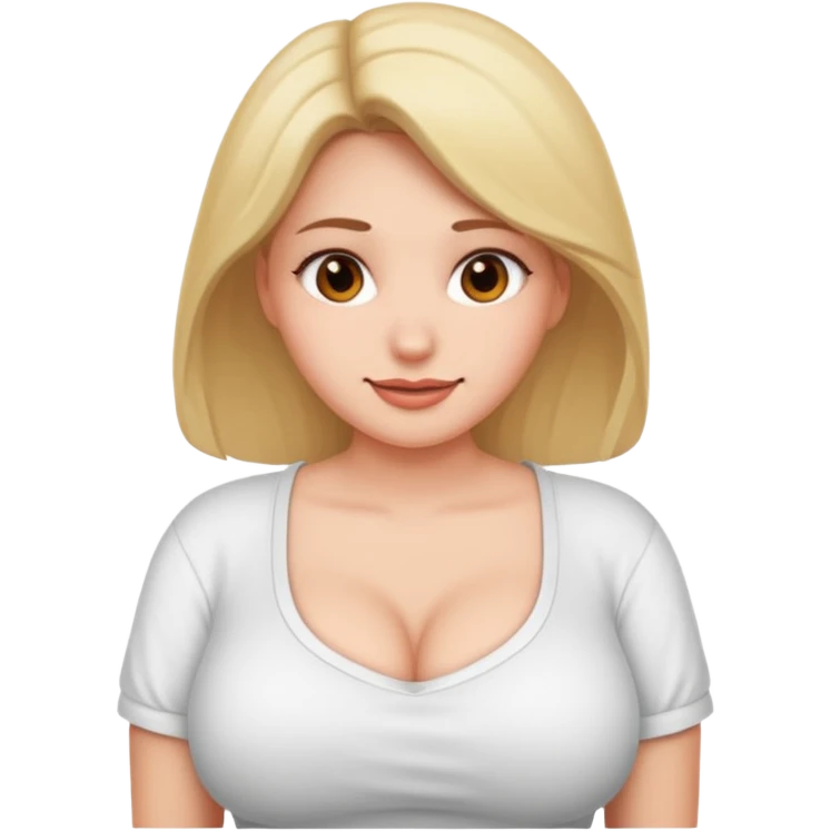 An ashamed, smiling face with huge breasts. emoji